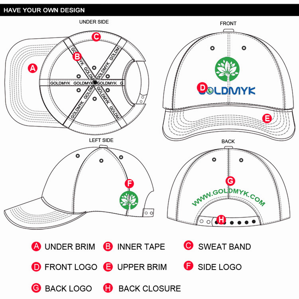 6パネルベースボールキャップはあなた自身のデザインを持っています